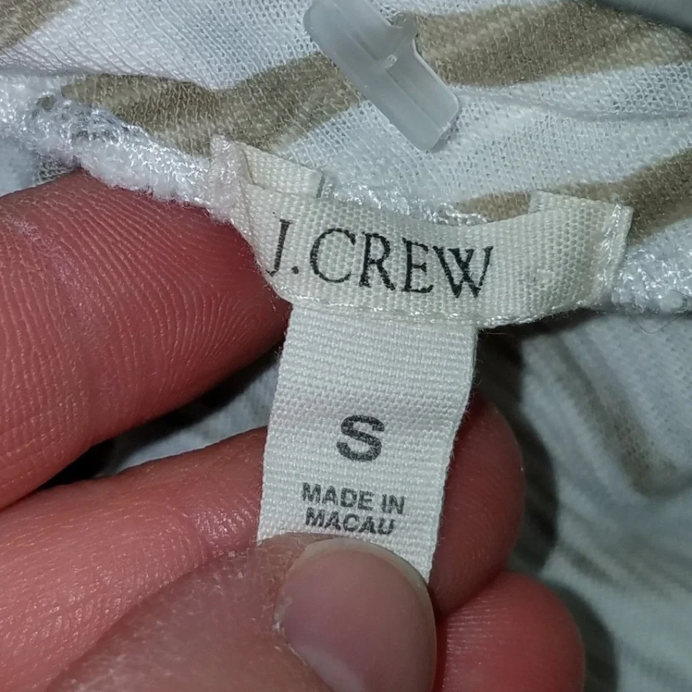 J CREW Striped Shirt Top Size Small 100% Cotton Cream Golden Brown Stripe